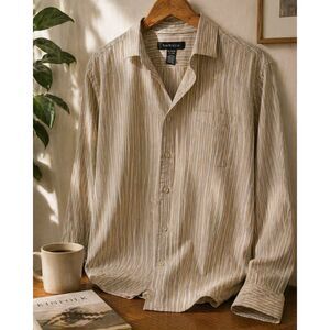 Neutral Striped Button Down Shirt XL Minimalist Old Money Aesthetic